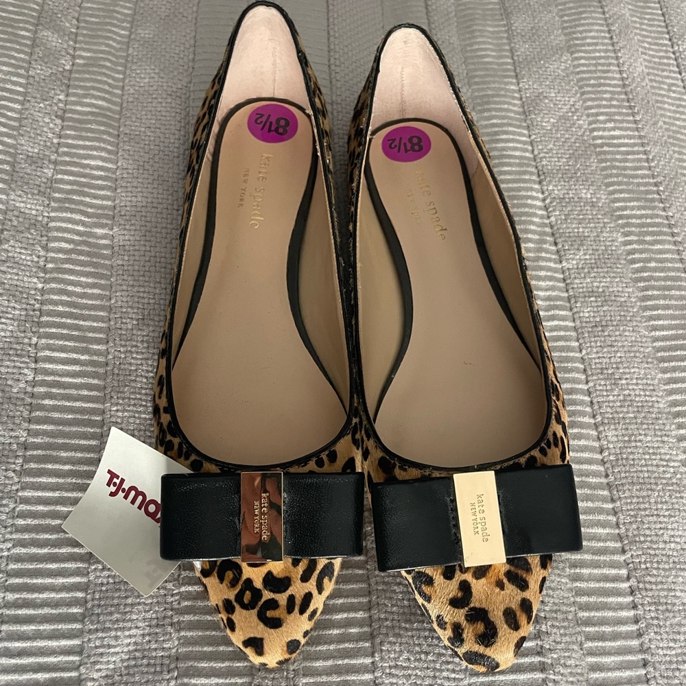 Kate Spade Leopard Print Flats with Black Bow